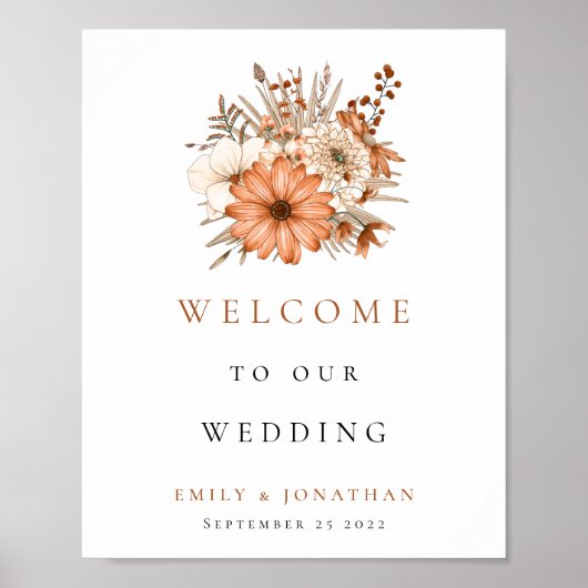 Herbst Florals Willkommen bei Hochzeit Poster (Vorne)