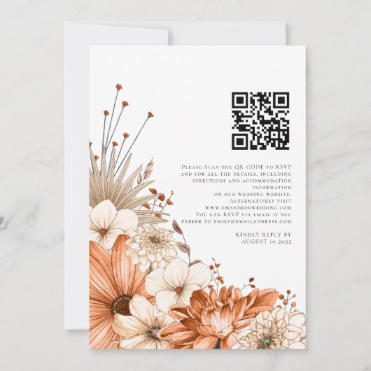 Herbst Florals wir Skript QR Code Hochzeit Einladung (Rückseite)