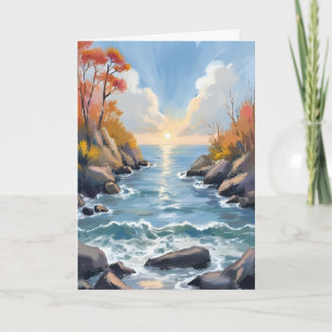 Herbst-Fluss-Sonnenlicht-Landschaft-Aquarellkarte Karte