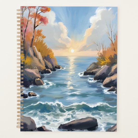 Herbst-Fluss-Sonnenlicht-Wasserfarbenlandschaft Planer (Vorderseite)