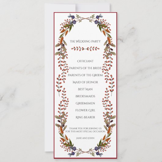 Herbst-Foliage-Hochzeitsprogramm Einladung (Rückseite)