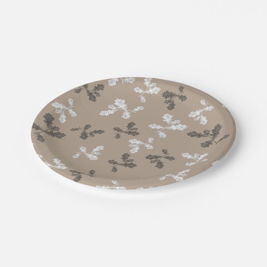 Herbst-Folien Blätter braunes Muster Pappteller (Schrägansicht)