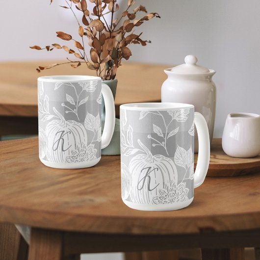 Herbst-Folien Blume & Pumpkins Grau Kariert Kaffeetasse