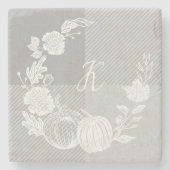 Herbst-Folien Blume & Pumpkins Grau Kariert Steinuntersetzer (Vorderseite)