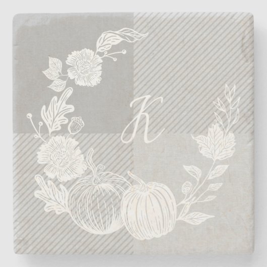 Herbst-Folien Blume & Pumpkins Grau Kariert Steinuntersetzer (Vorderseite)