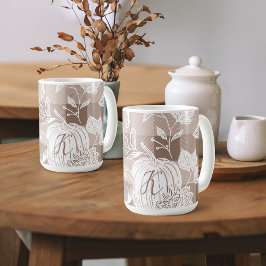 Herbst-Folien Herbst Blume & Pumpkins Taupe Karier Kaffeetasse