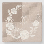 Herbst-Folien Herbst Blume & Pumpkins Taupe Karier Steinuntersetzer (Vorderseite)