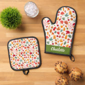 Herbst-Folien Herbstmuster-Individuelle Name Ofenhandschuh & Topflappen-Set (Oben Unten)