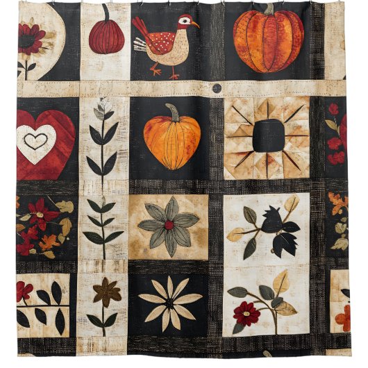 Herbst Folk Art Quilt Muster | rustikal Duschvorhang (Vorderseite)