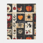 Herbst Folk Art Quilt Muster | rustikal Fleecedecke (Vorderseite)