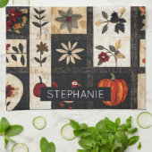 Herbst Folk Art Quilt Muster | rustikal Geschirrtuch (Gefaltet)