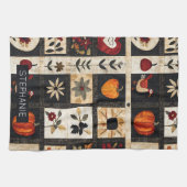 Herbst Folk Art Quilt Muster | rustikal Geschirrtuch (Horizontal)