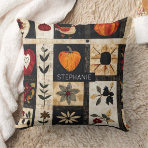 Herbst Folk Art Quilt Muster   rustikal Kissen