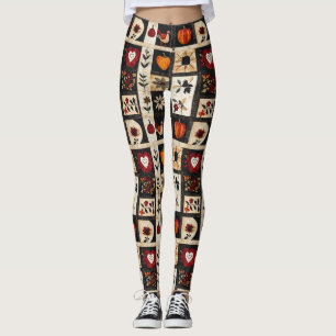 Herbst Folk Art Quilt Muster rustikal Leggings