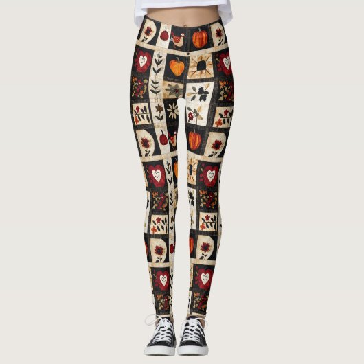 Herbst Folk Art Quilt Muster | rustikal Leggings (Vorderseite)