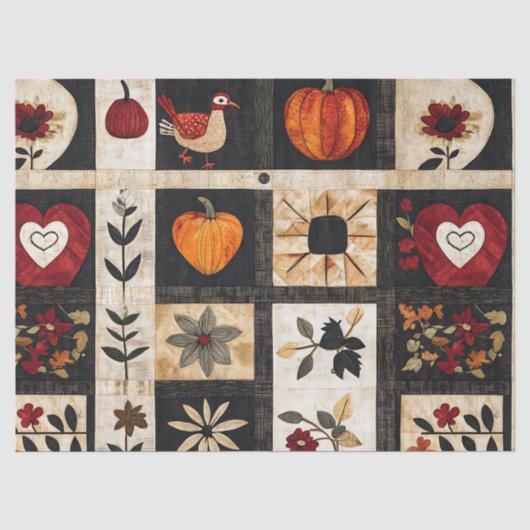 Herbst Folk Art Quilt Muster | rustikal Seidenpapier (Vorderseite)