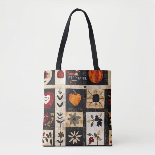 Herbst Folk Art Quilt Muster | rustikal Tasche (Vorderseite)