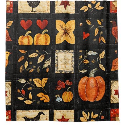 Herbst Folk Art Quilt Muster | Rustikales Patchwor Duschvorhang (Vorderseite)