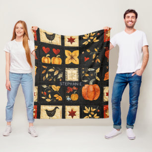 Herbst Folk Art Quilt Muster   Rustikales Patchwor Fleecedecke
