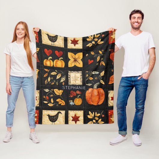 Herbst Folk Art Quilt Muster | Rustikales Patchwor Fleecedecke (Beispiel)