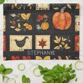 Herbst Folk Art Quilt Muster | Rustikales Patchwor Geschirrtuch (Gefaltet)
