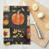 Herbst Folk Art Quilt Muster | Rustikales Patchwor Geschirrtuch (Viertel Falte)