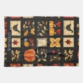 Herbst Folk Art Quilt Muster | Rustikales Patchwor Geschirrtuch (Horizontal)
