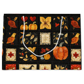 Herbst Folk Art Quilt Muster | Rustikales Patchwor Große Geschenktüte (Vorderseite)