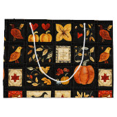 Herbst Folk Art Quilt Muster | Rustikales Patchwor Große Geschenktüte (Rückseite)