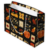 Herbst Folk Art Quilt Muster | Rustikales Patchwor Große Geschenktüte (Rückseite Schrägansicht)