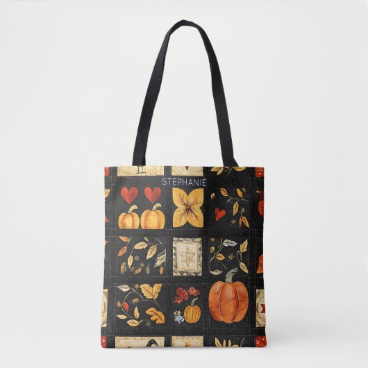 Herbst Folk Art Quilt Muster | Rustikales Patchwor Tasche (Vorderseite)