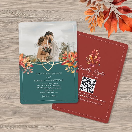 Herbst-Foto-QR-Code-Hochzeit Einladung