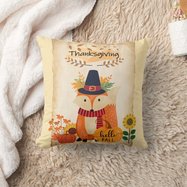 Herbst Fox Erntedank Sonnenblumen und Pumpkins Kissen (Decke)