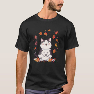 Herbst Fröhlicher Kitten Liebhaber Japanische Kuns T-Shirt