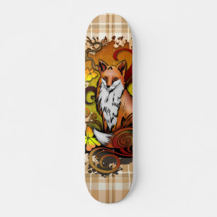 Herbst-Fuchs-Karo-Naturillustration Skateboard