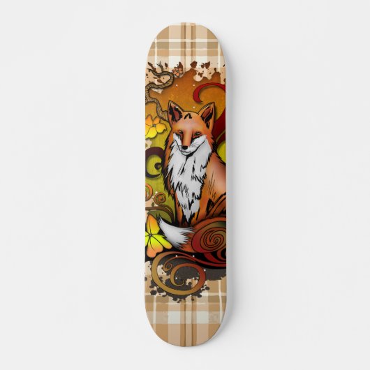 Herbst-Fuchs-Karo-Naturillustration Skateboard (Vorne)