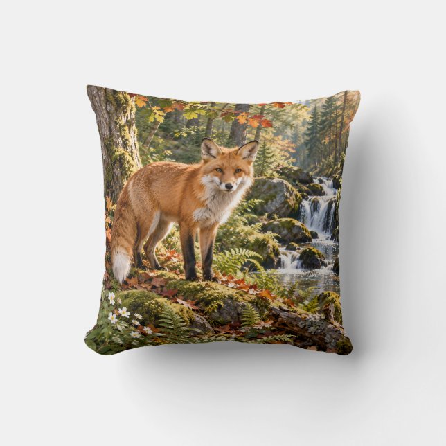 Herbst-Fuchs-Wald-Wasserfall Kissen (Vorderseite)