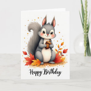 Herbst-Geburtstag-Eichhörnchen-Eichel-Karte Karte