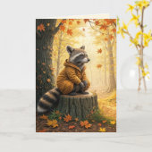 Herbst Geburtstag Raccoon auf Baumstumpf Karte (Gelbe Blume)