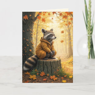 Herbst Geburtstag Raccoon auf Baumstumpf Karte