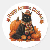 Herbst-Geburtstag-Schwarze Katze mit Hut Runder Aufkleber (Vorderseite)