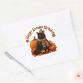 Herbst-Geburtstag-Schwarze Katze mit Hut Runder Aufkleber (Umschlag)