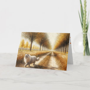 Herbst-Geburtstagskatze geht auf einer Schotterstr Karte