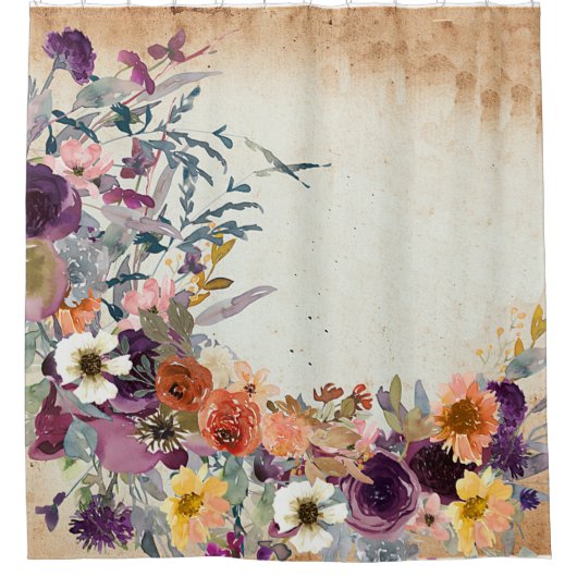 Herbst gemischte Aquarellblüte Duschvorhang (Vorderseite)