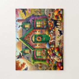 Herbst Gemütliche Hütte Katzen Hunde Pumpkins Puzzle