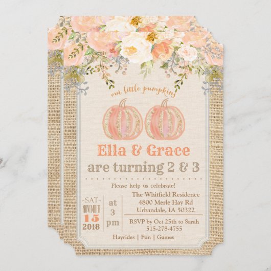 Herbst Geschwister Zwei Geburtstage Einladung (Vorne/Hinten)