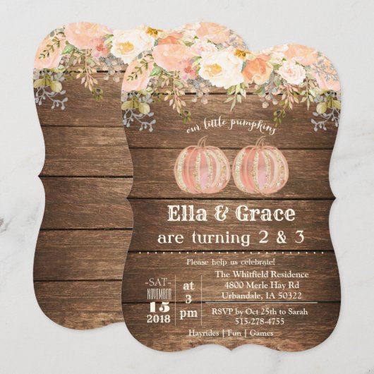 Herbst Geschwister Zwei Geburtstage Einladung (Vorne/Hinten)