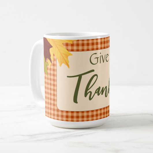 Herbst Gingham Erntedank Kaffeezubereitung Tasse (Vorderseite Links)
