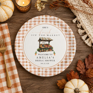 Herbst-Gingham-Frisch-vom-Markt-Brautabschiedspart Pappteller