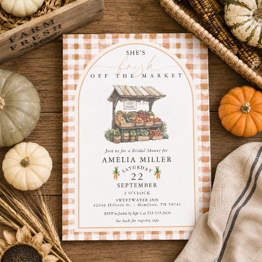 Herbst-Gingham-Frisch-von-der-Mark-Braut-Party Einladung